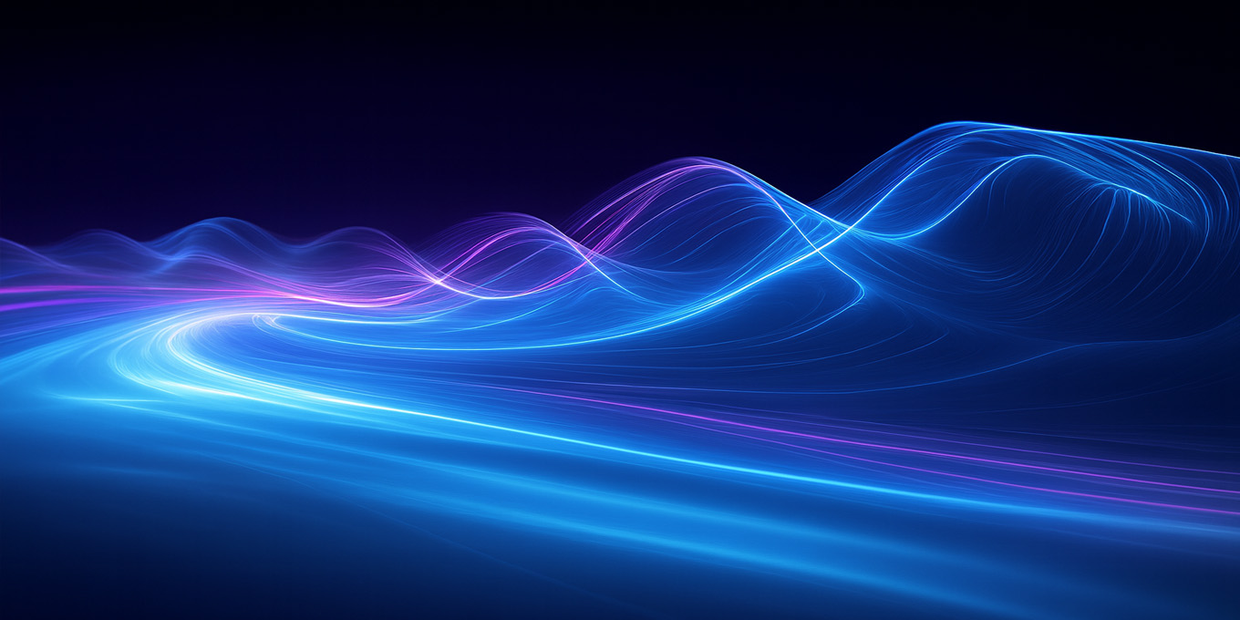 Blue and purple wavy lines over a black background