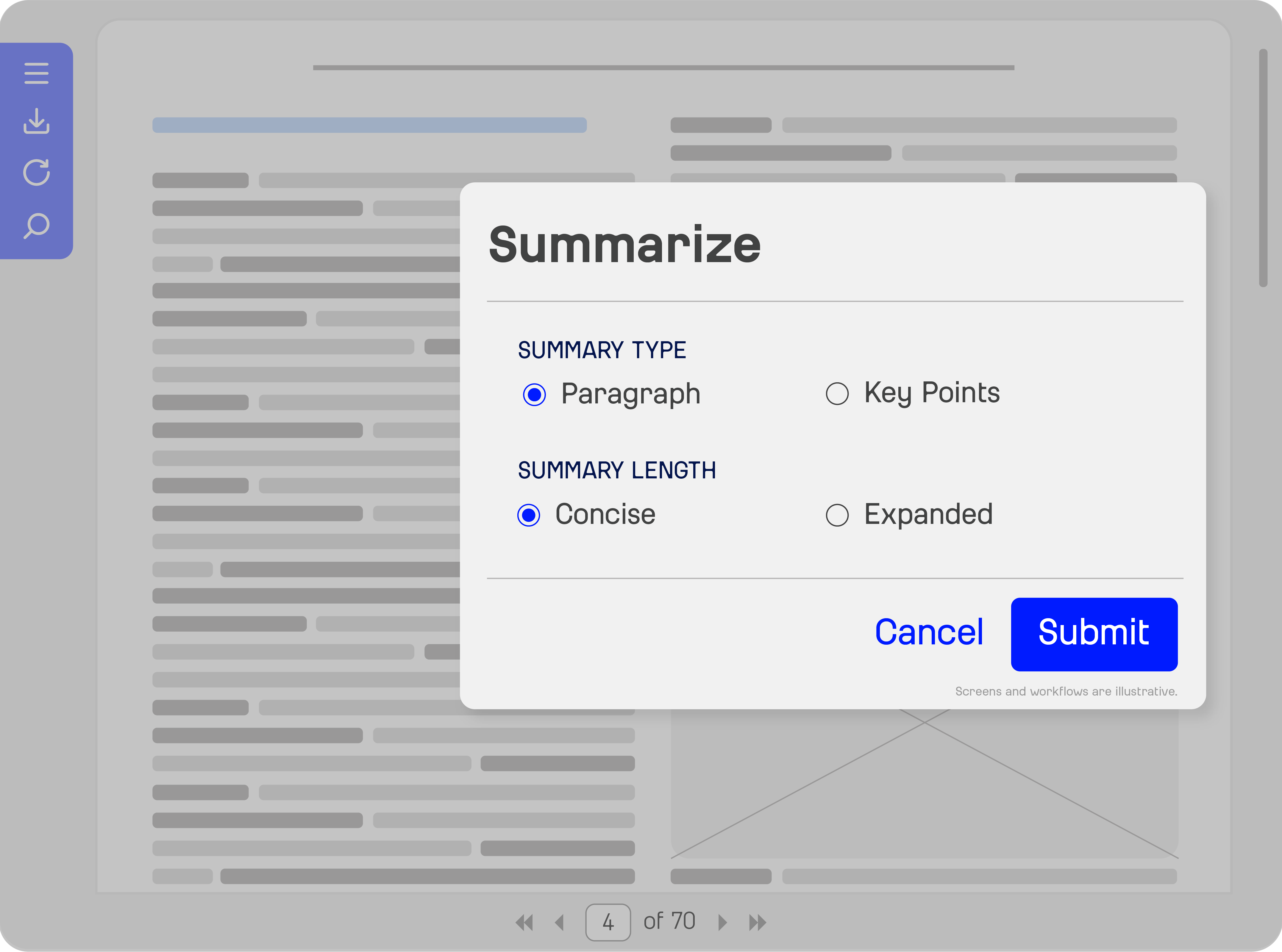 Summarise interface