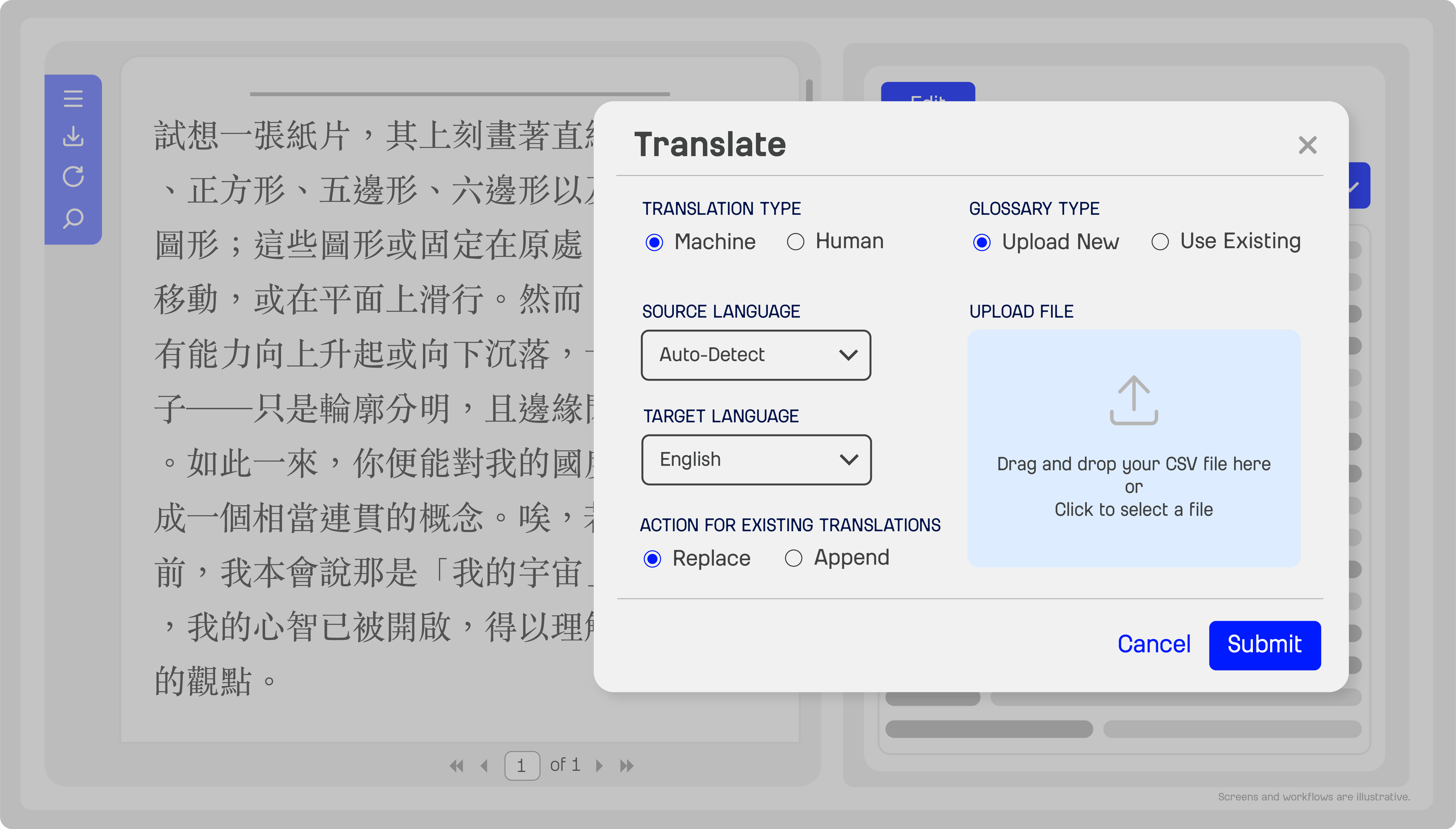 Language detection and translation interface