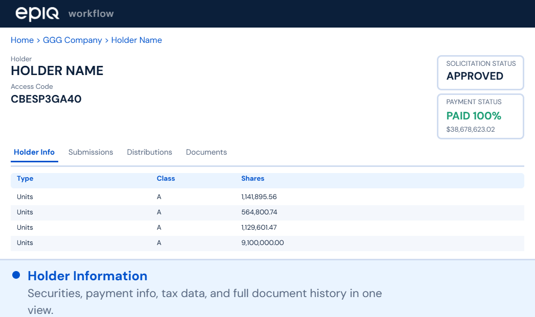 Epiq Assist witness factsheet interface