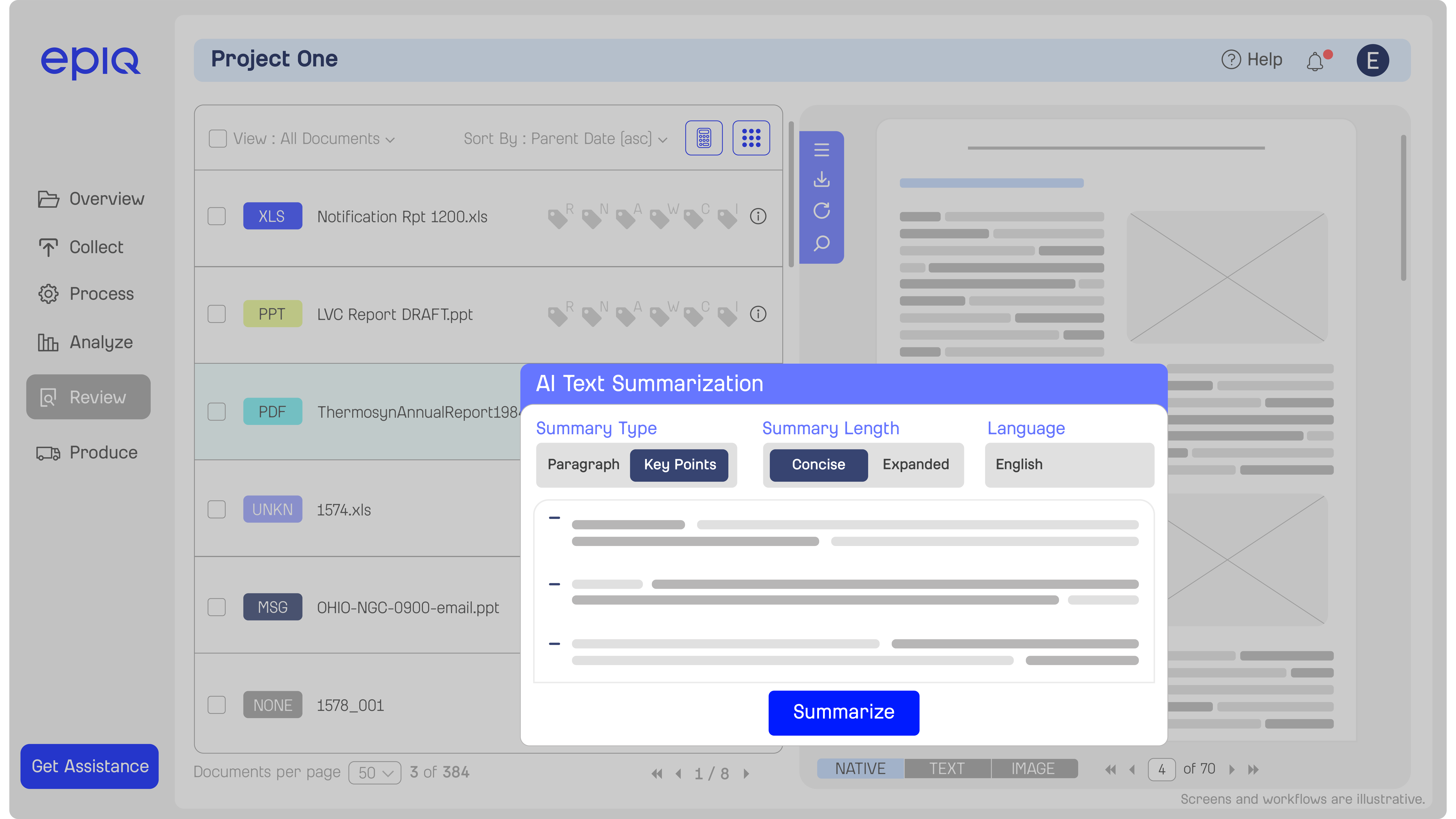 Epiq Discover-AI Summarisation