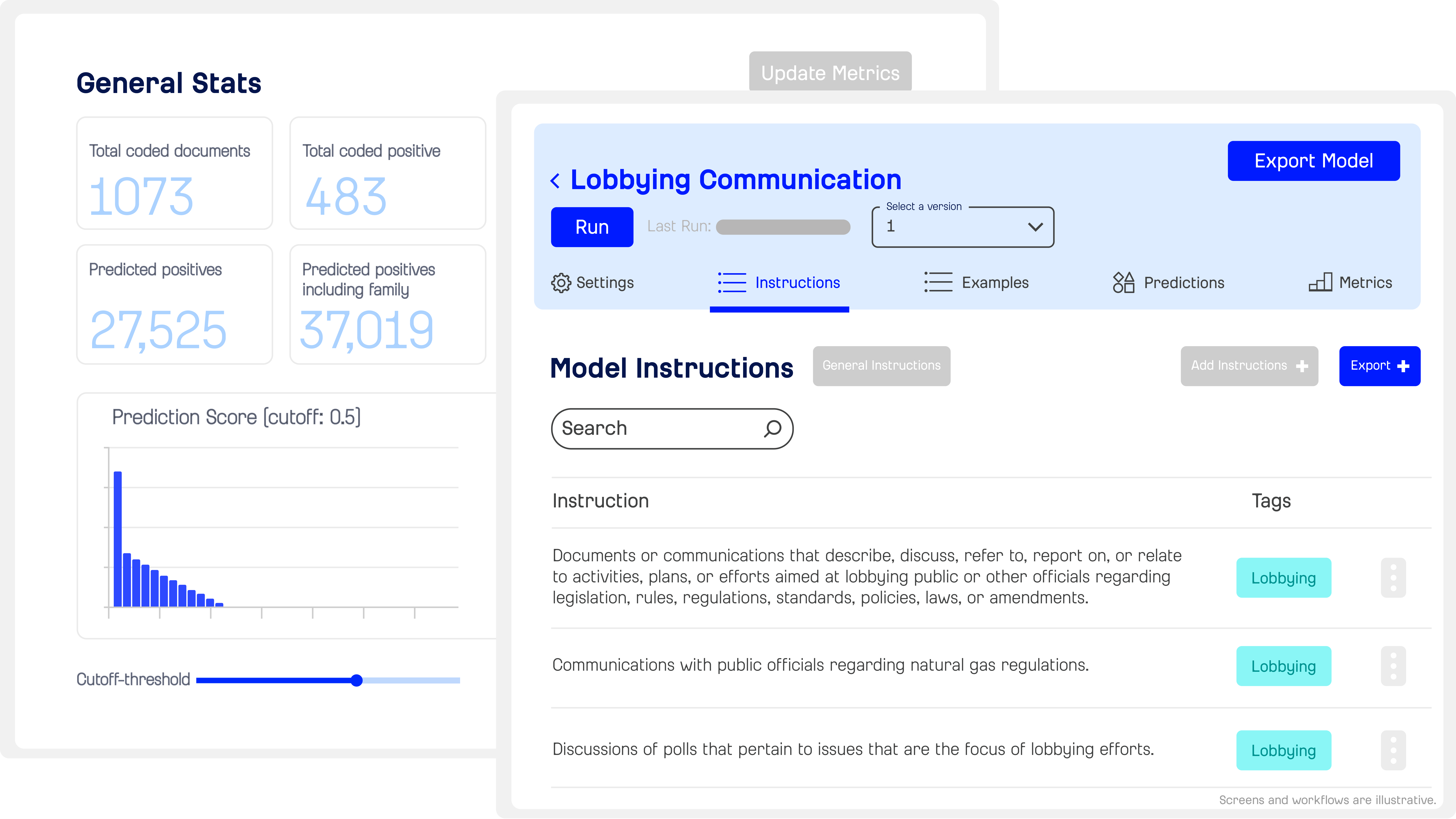 Epiq AI for Review automated classification interface